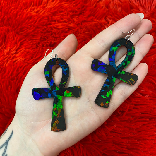 Earrings - Ankh - Holographic